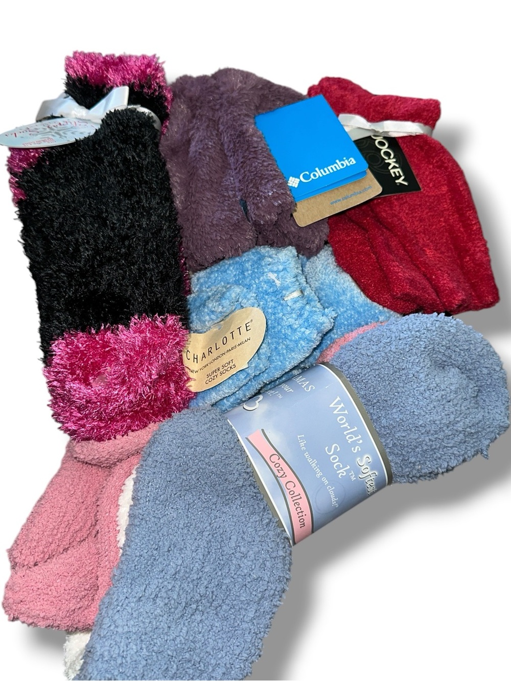 7️⃣ PAIRS Cozy Assorted Plush Socks - Blue, Pink, Red, Black SPA LOUNGING